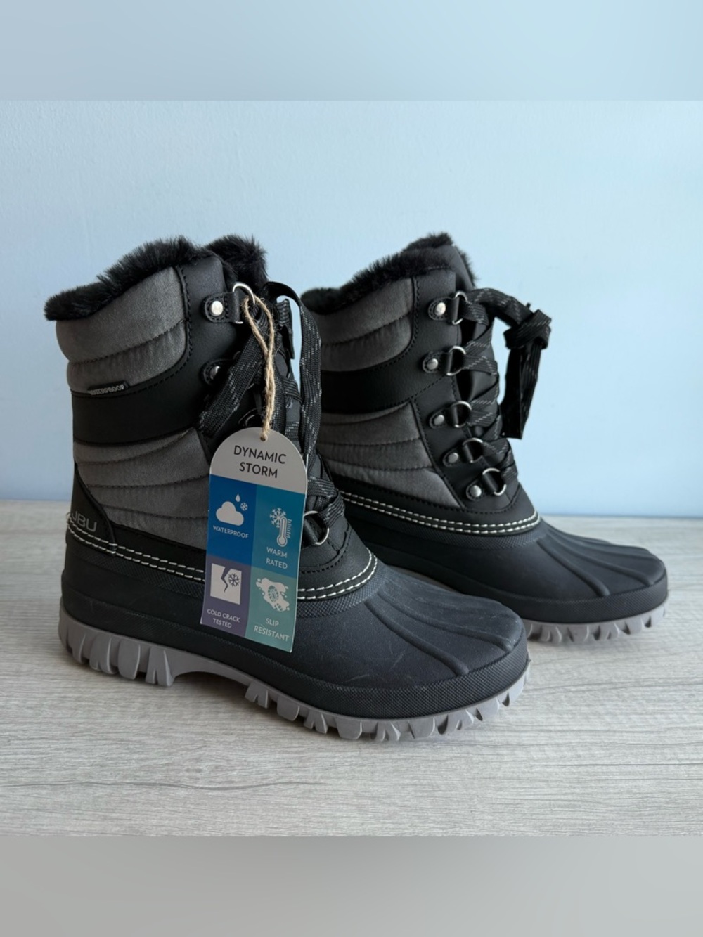 JBU Women's Black Casey Water Resistance Lace Up Duck Boot Size 10